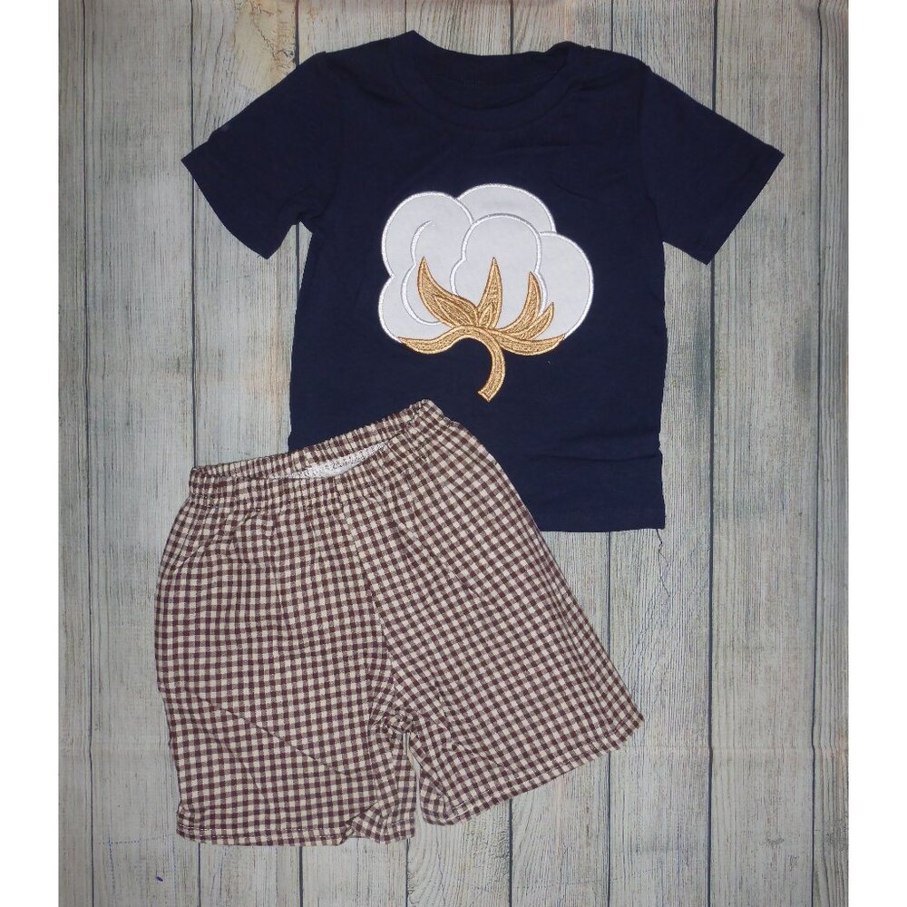 Boutique Cotton Ball Fall Harvest Farm Boys Shorts Outfit Set